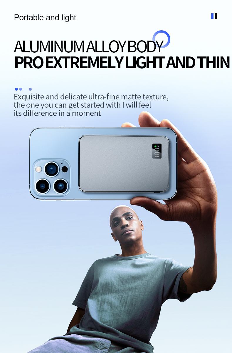 WESECUU 3-in-1 Wireless Power Bank 5000mAh 15W Fast Charging Ultra-Strong Magnets Metallic Body Design Compatible with MagSafe iPhone Models