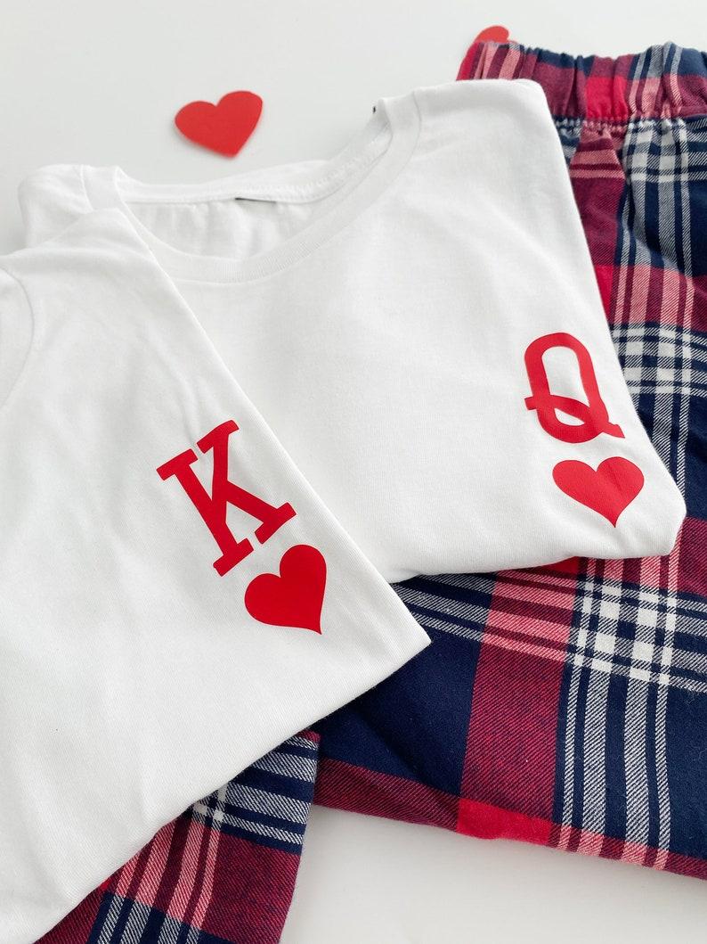 Valentine's Day Matching Gift For Couples King and Queen T-shirt (pants not included), Couple Fashion Matching Graphic Tee, Lover Gift Cotton Unisex