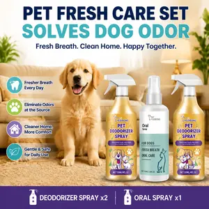 Vet-Recommended Dog Fresh Breath & Home Odor Control Kit - 2 Odor Eliminators, 1 Mint-Flavored Oral Spray, Plaque Reducing, Pet Area Cleaning, Daily Safe for Healthy Pets