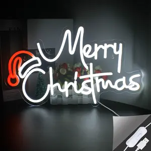 Merry Christmas Neon Sign Christmas LED Sign Light with Acrylic Board,Dimmable Switch Neon Sign,Art Wall Decorative Night Light for Indoor Party Kids Bedroom Wedding Bar Pub Club Christmas Decor