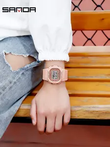 Sanda Square Multifunctional Digital Watch, Waterproof Shockproof Luminous Sports Watch, Stopwatch, Alarm, Hourly Chime, Resin Case