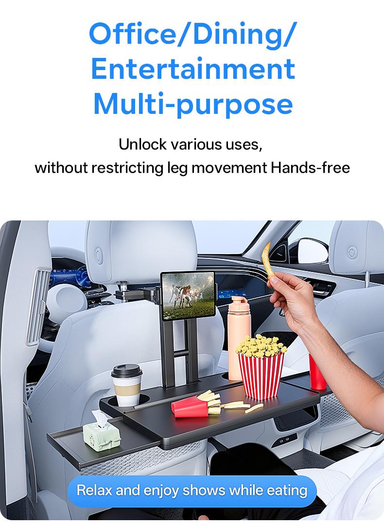 Multi-Use Car Back Seat Tray Bracket, Extendable Adjustable, Foldable Easy Install 10kg Sturdy Support, Space-Saving Mobile Office for Remote Workers, Fits Cup Phone Laptop, for Students Travelers