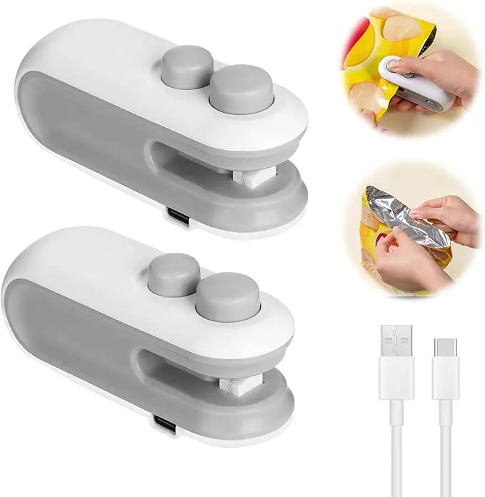 Mini Bag Sealer, 2 in 1 Chip Bag Sealer and Cutter, USB Rechargeable Vacuum Food Sealer Bag, Portable Handheld Snack Bag Sealing Machine Mini Resealer for Plastic Bags