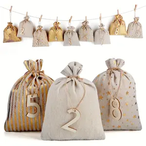 DIY Christmas Advent Calendar Kit, Burlap Drawstring Bags with Numbers & Clips, Perfect Holiday Decoration & Gift Idea