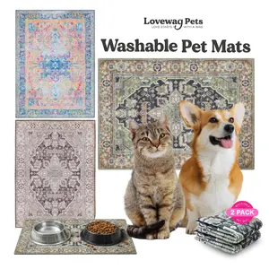 Lovewag Washable Pet Feeding Mat - Pack of 2, Eco-Friendly & Leak-Proof Design, Multi-Design Options: Sage Forest , Marmalade Sunshine, Bohemian Jewel, Rustic Terracotta, Caramel Creme, Peacock Garden 16" x 24"