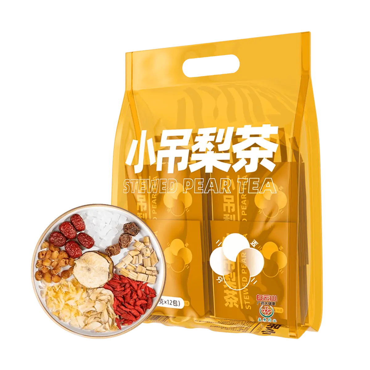 Herbal Tea for Throat Relief - 12 Pack of Dried Pear, Red Dates, Longan, and More GUANGYAOBAIYUNSHAN Herbal Tea for Throat Relief - 12 Pack of Dried Pear, Red Dates, Longan, and More GUANGYAOBAIYUNSHAN