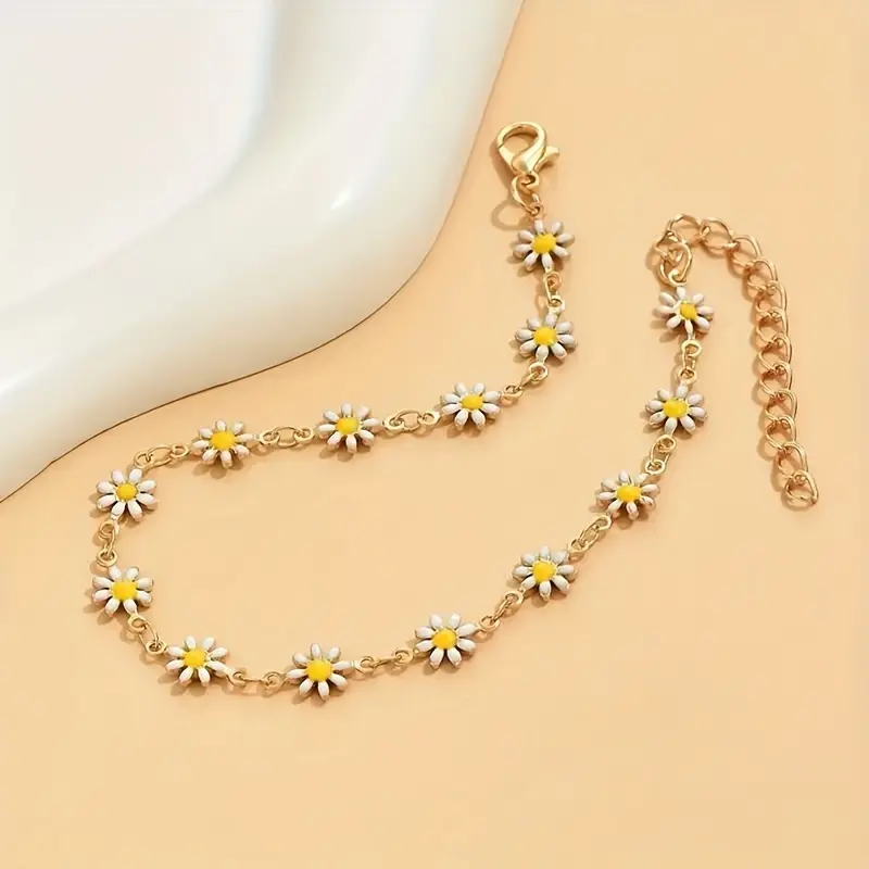 1pc Cute Chrysanthemum Daisy Chain Anklet, Perfect for Summer Daily Accessories for Teenagers Girls, Ideal Choice for Gifts Jewelry Foot Jewelry