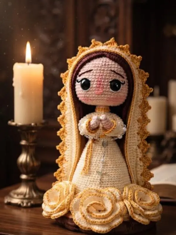 Crochet Virgin Mary Plush Doll - Handmade Our Lady of Guadalupe Amigurumi, Catholic Religious Gift