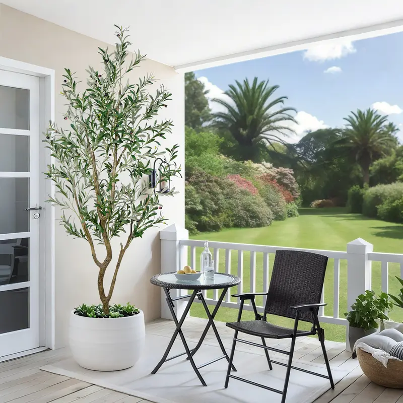 5.25/6/7Ft Elegant Artificial Olive Tree3 Branches With Thick Leaves And Fruits Faux Plant For Home Office Corner Sofa Decor Attractive New Home Gift