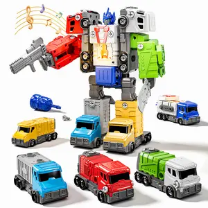 5-in-1 Take Apart Vehicle Trucks Transform into Robot , Light & Sound,Christmas Birthday Gift Idea