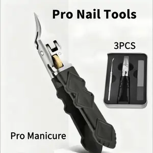 Black Anti-Slip Grip Gear Lock Nail Clipper Set with Ultra-Sharp Tips for Precise Access to Nail Grooves Professional-Grade Manicure Tool for Men Seniors Curved Sharp Blades Non-Slip Ergonomic Handle Durable Safe Construction Nail Care nail drill
