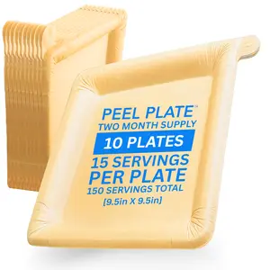 Peel Plate [10-Pack] 150 Servings Total [9.5in X 9.5in] - 2 Month Supply of Reusable Paper Plates
