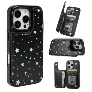 Phone case: Full screen blue starry sky pattern, this practical TPU material phone case features pattern design, card slot, multiple functions, suitable for iPhone 17/16/15/14/13/12/Pro/ProMax/Plus/Air/series, birthday gift, holiday gift.
