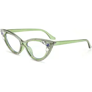 FEISEDY Diamond Blue Light Blocking Glasses Cat Eye Rhinestone Women Glasses Frame Anti Eyestrain Computer Eyewear B0070