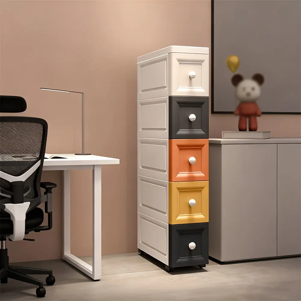 [Narrow Slit Storage Box] Space-saving plastic organizer cabinet for narrow spaces - 5.9 inches wide, suitable for tight corners, multi-drawer storage, smooth sliding