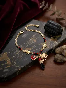 Golden Elephant & "Evil Eye" Bracelet/Anklet — Bohemian Style, Adjustable, Hypoallergenic