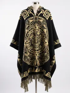 Aztec Calendar Poncho, Unisex Warm poncho, Cozy Handmade Poncho, Reversible poncho, Winter Cape, boho hooded poncho, gift ideas 2026