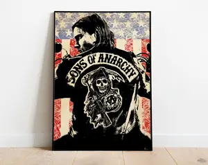 Sons Of Anarchy Poster, Jax Teller Poster, Sons Of Anarchy TV Series, Motorcycle Club, Charlie Hunnam Poster, Best TV Series Poster Tombstone Wall Art Bold Patriotic Artwork