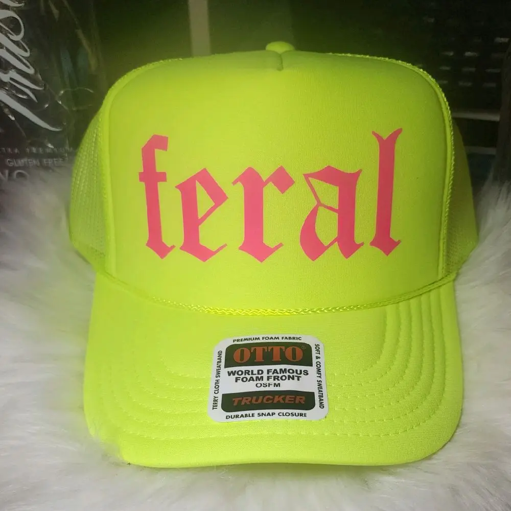 Otto Neon Yellow Feral Trucker Hat - Adjustable Snapback with Front High Crown Golf Style Mesh Back, Fashion Accessory, Model OTTO 39-165