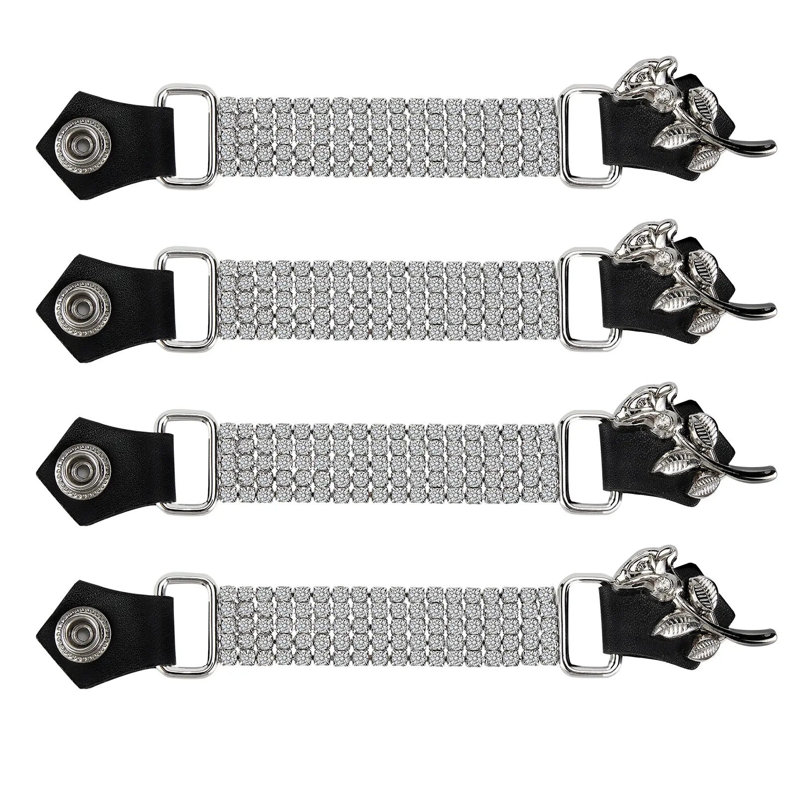 Dream Apparel 4pcs Per Set Black Rose Logo Head Faux Leather Motorcycle Vest Extender With Bling Bling Chains For Women/Men Bikers