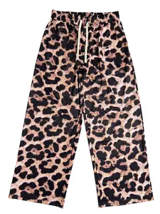 Men's Leopard Print Drawstring Waist Wide Leg Pants, Casual Comfy Elastic Waist Pocket Trousers for Outdoors Sports, Fashion Men's Bottoms for All Seasons