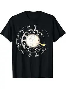 Men'S Vintage Rotary Phone Dial Pattern T-Shirt - 100% Cotton, Comfortable Short Sleeve Crew Neck, Perfect for Summer Outdoor Activities and Casual Wear, Casual Style, Regular Edition, Summer, Plus Size graphic tee Breathable Clothes Fabric Menswear