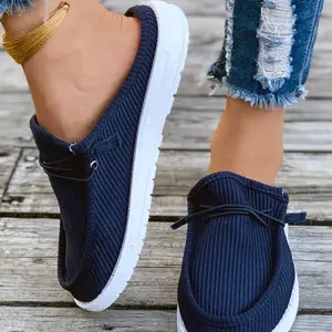 Spring Summer Breathable Canvas Slip-On Shoes for Women, Fashion Casual Low-Top Half Slippers, Comfortable Home & Outdoor Use, Slip On Style