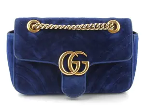 Pre-owned GUCCI Velvet Shoulder Bags Navy Blue Matelasse GG Shoulder Bag for Women