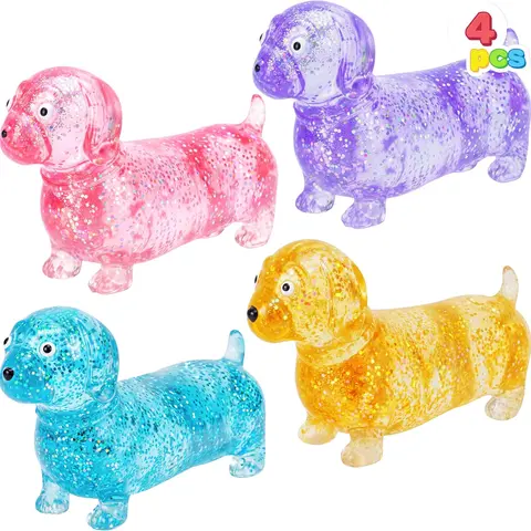 JOYIN 4PCS Glitter Weiner Dog Stress Relief Toys, Cute Malt Sugar Weiner Dog Squishy Toys for Adults and Girls Boys, Glitter Slow Rising Squishy Fidget Sensory Toy, Soft Squeeze Decompression Dough Gift, Birthday Gifts, Office Desk Decompression Toy,