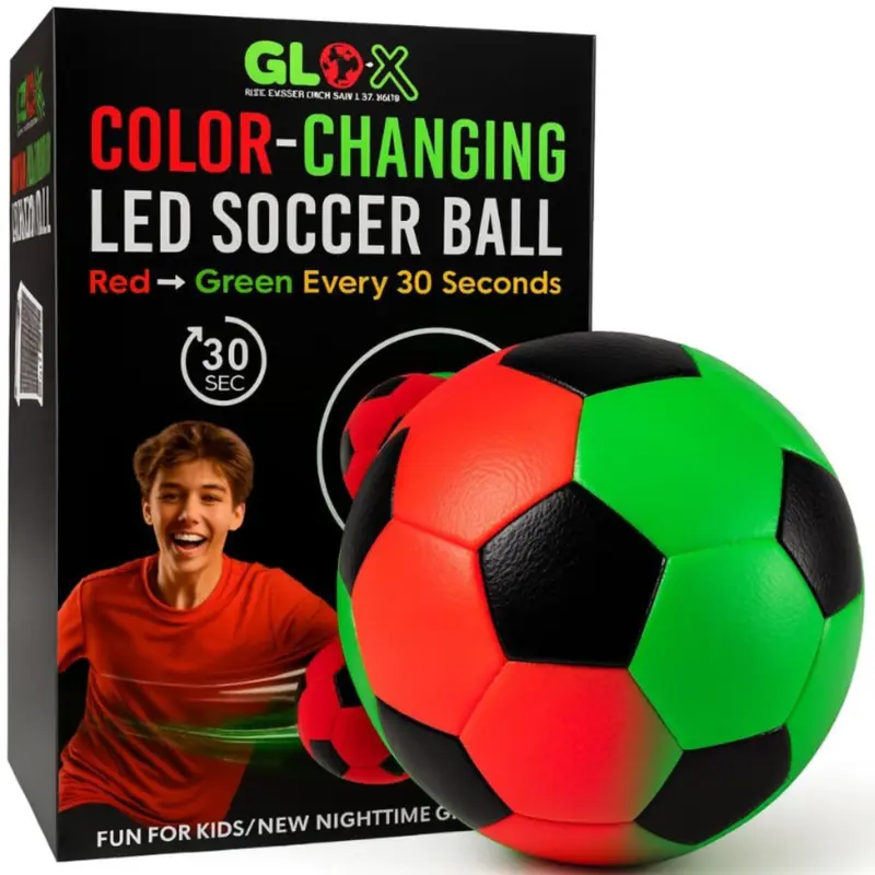 Auto Light-Up LED Soccer Ball - Unisex Size 5 Official Football Ball with Batteries, Automatic Color-Changing LEDs, Durable Water-Resistant PVC Soccer Equipment for Youth, Ideal for Nighttime Sports & Family Game Nights (Sports Toy)