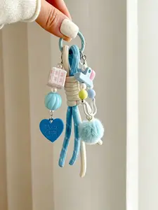 Bag Charm Color-Block Heart & Pom-Pom Woven Rope Keychain Available In A Variety Of Colors Sweet Beaded Charm Dopamine-Fueled Sweet & Cool Girl Style Energetic & Versatile Style For Bags And Keys Accessories For Friends & Couples Holiday Gifts