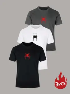 Men's Quick-Dry Sports Fitness T-Shirt Set, New Spider Print Short Sleeve, Round Neck, Lightweight Summer Top, Gym Running Basketball, Athletic Sportswear