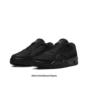 All Black Suede and Mesh Low-Top Retro Basketball Shoes