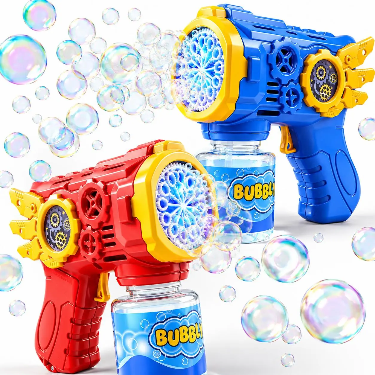 #10 [2 PACK] Light Up Automatic Bubble Blaster for Kids, Bubble Maker Toy with Bubble Solution, Outdoor Summer Fun Toy for Parties, Backyard & Beach
