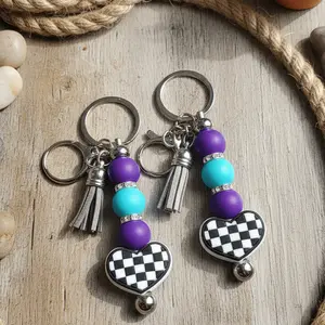 Handmade Checkered Heart Keychain