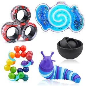 5Pcs Fidget Toys Adults Pack,Easter Basket Stuffers for Teens Boys Girls,Autism Sensory Toys with Fidget Spinner Slug Magnetic Rings,Squishy Fidget Toys ADHD Stress Relief