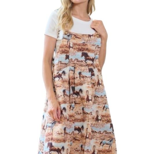 Wild West Women's Horse Dress - Stylish Overalls with Horse Print Design for Women