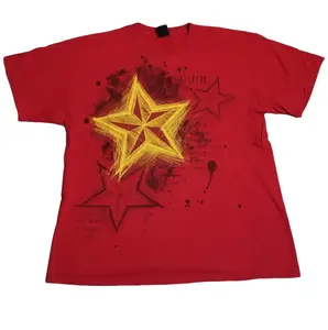 Triple Star Graphic T-Shirt, Grunge Alt Rock Aesthetic, Y2K Streetwear Fashion Tee, Distressed Sketch Art Top, Crew Neck, Short Sleeve, Cotton, Gift for Him Her, Men Women Top
