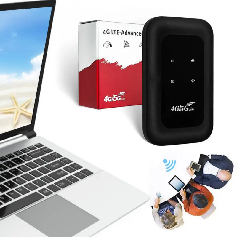 WiFi router, Travel router, Mobile WiFi Router, WiFi Wireless, Internet Hotspot, Micro SIM card slot, 150Mbps high-speed, up to 8 users, 2100mAh battery, portable size, suitable for laptops, phones, and supports desktops