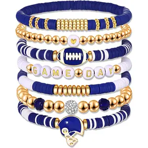 Day Bracelets for Women - Red, Black, Blue Heishi Clay Beaded Stretch Bracelets - Stackable  Charm Bracelet Bangles - Football Mom Accessories & Outfits  Gifts