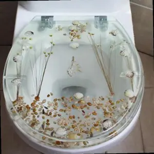 Resin Toilet Seat Transparent Silent Thickened Toilet Cover for U Type V Type Toilet Seats Strong Wear Resistance Toilet Lid Transparent Dried Flower