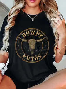 100% Cotton Howdy Putos Bull Skull Country Cowboy Western t-shirt