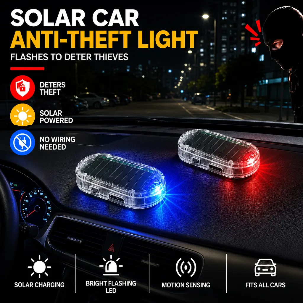 Solar Powered Fake Car Alarm Light, Plastic Material Auto Light Sensor LED Simulated Security Warning Flashing Light, No Wiring DIY Car Anti-Theft Dummy Alarm Lamp