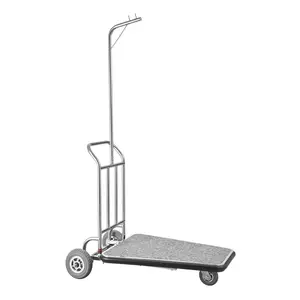 fathersdaygift VEVOR Luggage Cart, 600 LBS Load Capacity, 3 Wheel Stainless Steel Bellman Cart, Valet Cart with Grey Carpeted Deck and Rubber Wheels, Ideal for Convention Centers, Hotels, Rental Properties, Silver
