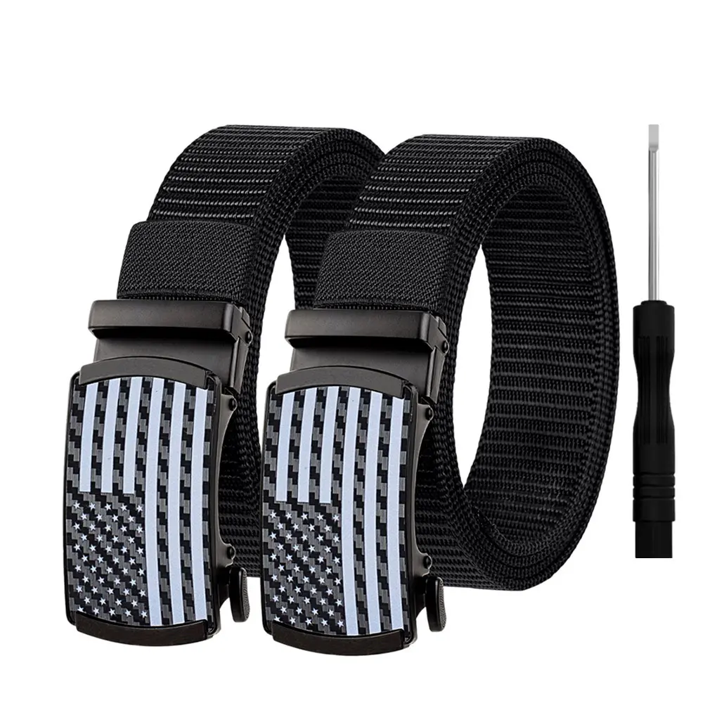 Buy 1 Get 1 Free Men's Belts Leather Ratchet Dress Belts for Men with Adjustable Slide Buckle, American Flag Slide Golf Belts 1 1/3", Tactical Work Web Belt 4th of July