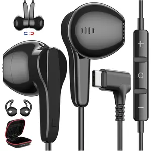 90? Right Angle USB C Headphones Wired for  S26 Ultra S25 S24 S23 FE S22+ S10, Type C Earphones with Mic Stereo  in Ear Wired Earbud for  17 Pro Max Air 16 15 Plus/Pixel 10 9, Black