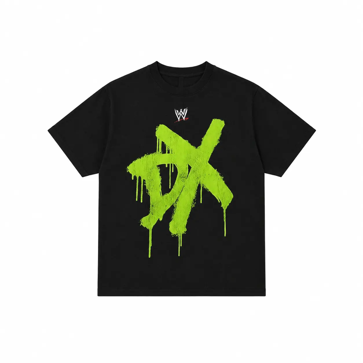 Men's WWE D-Generation X DX Neon Spray Graffiti Logo Black Short-Sleeve T-Shirt - Vintage Wrestling Graphic Menswear Top, Stylish Casual Oversized Cotton Streetwear Vibe, Tops, Shortsleeve