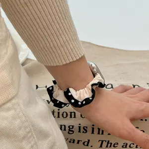 Korean Sweet Earmuff Bow Polka Dot Print Elastic Band, Adjustable Replacement Strap for Apple Watch S11/s10/9/8/7/6/5/4/3, Unisex Daily Wear
