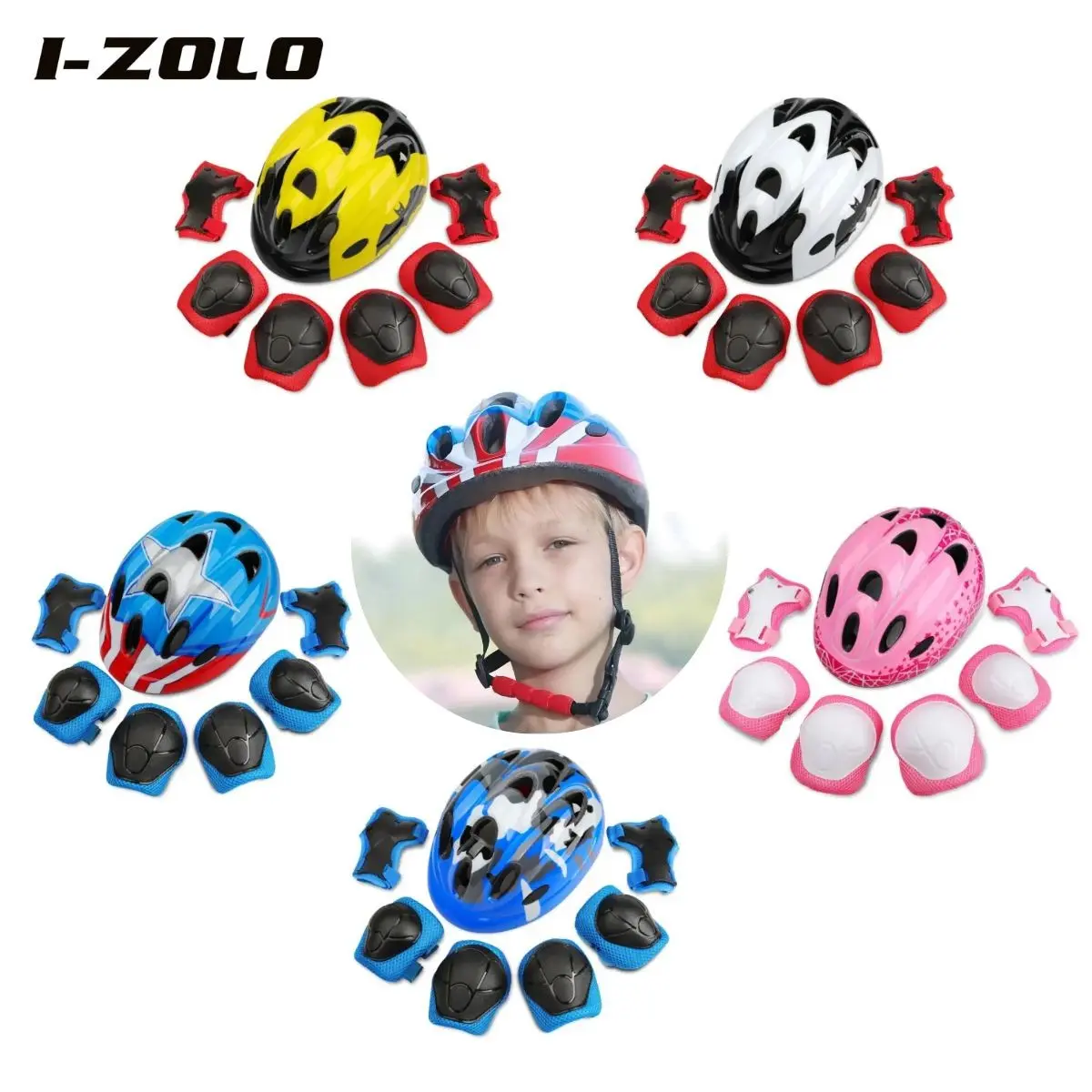 Helmet Protective Gear Set (7 Piece) with Lighted Helmet, Suitable for Skateboard, Scooter, Inline Skates, Bicycle, Balance Bike, Skateboard Accessories