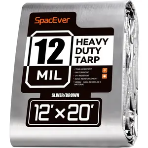 Tarp 12x20 FT, 12 Mil Thick Tarps-with Grommets, UV& Tear Resistant, Cover for Pool Roof Tent Firewood, Silver& Brown